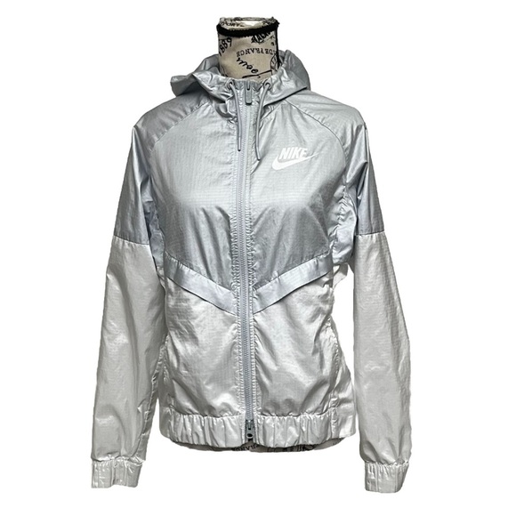 Genuine Nike Women Hooded Windrunner Track Jacket Platinum/White S Rip Stop - Picture 1 of 11